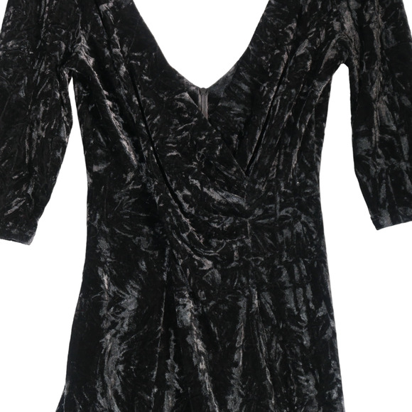 Boohoo Sweater Dress Womens Size 6 8 Black Textured Stretch Velvet Velour Ruched - Picture 6 of 11